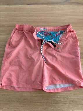 Mosmann Men's Coral Swim Bermudas with Contrast Lining